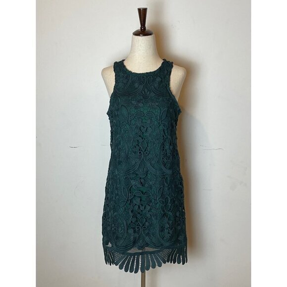 Lovers + Friends Green Lace Sleeveless Round Neck Caspian Shift Dress Size S - Picture 7 of 12